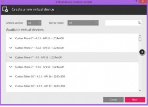 выбор устройства на GenyMotion