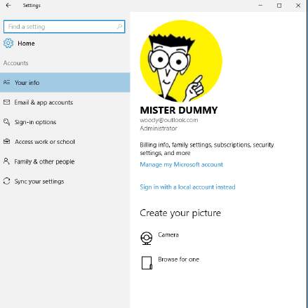 параметры учётных записей