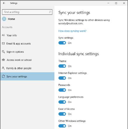 синхронизация настроек аккаунта