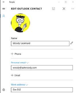 изменение информации контакта
