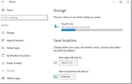 Панель "Хранилище системы"