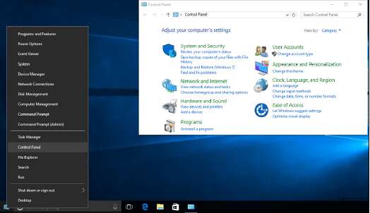 Упакованная Панель управления Windows 10